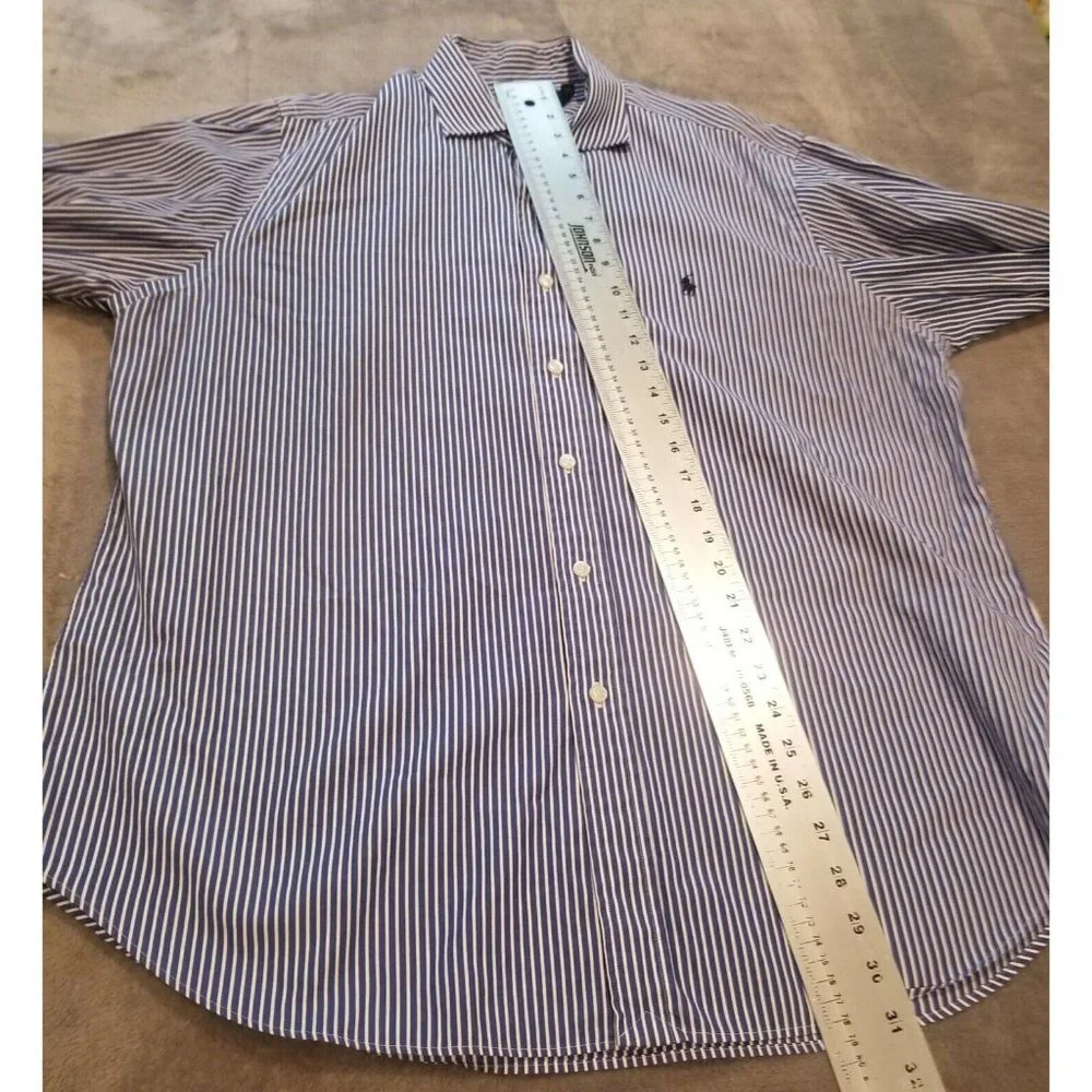 Polo Ralph Lauren Mens Dress Shirt Button Down Long Sleeve Size 17 Striped Blue